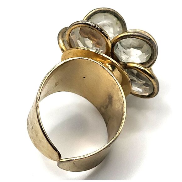 Vintage 80s Crystal Bezel Set Gold Tone Dimensional Ring Size 6.5 Adjustable - Picture 3 of 6